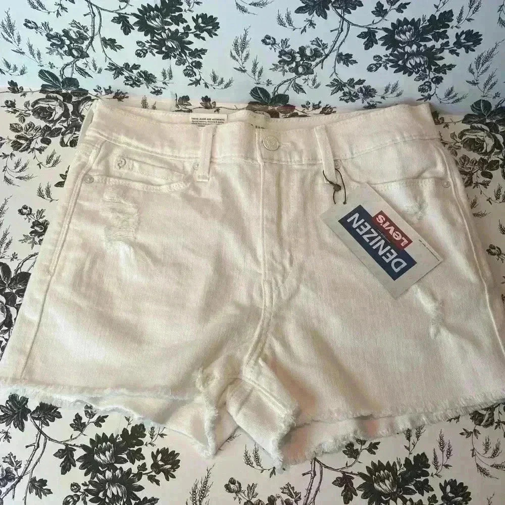 Denizen Levi's‎ High Rise Shortie White Distressed Denim Shorts 9